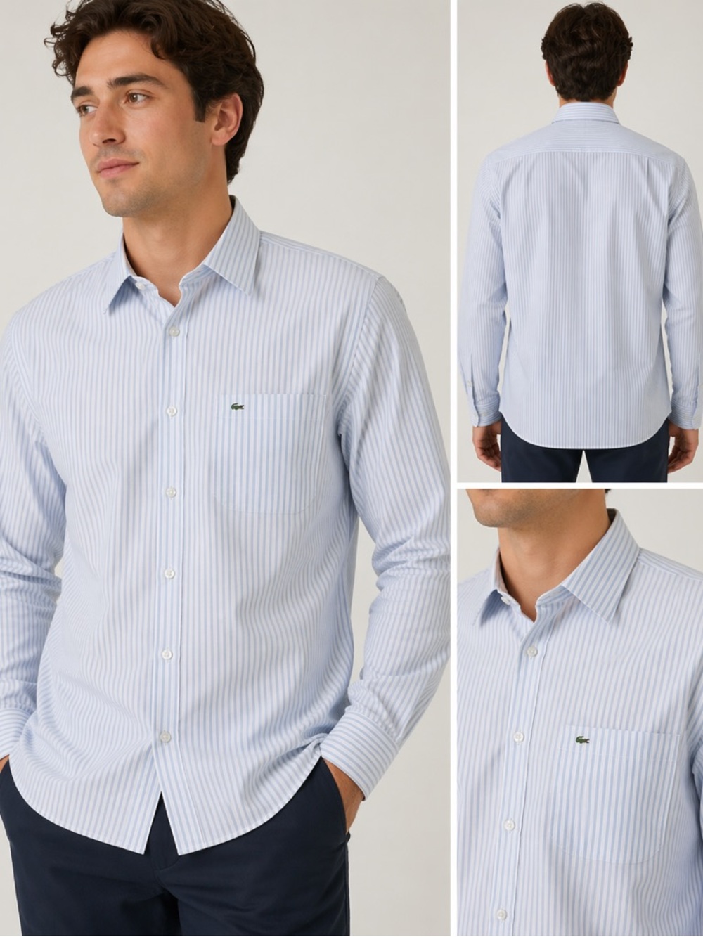 Lacoste Men’s XL Blue Pinstripe Button Down Dress Shirt 18.5 38-39